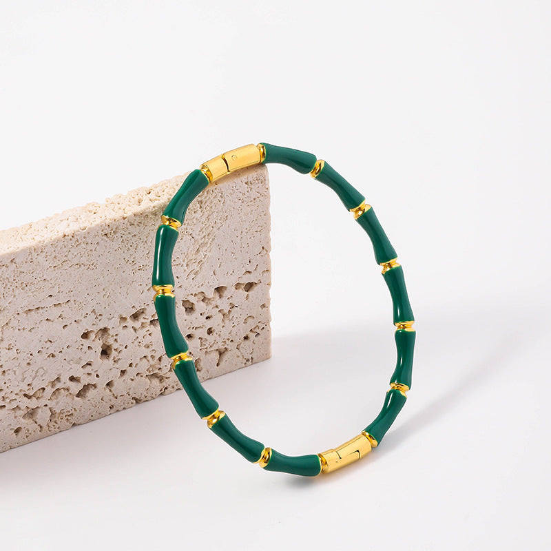 Wholesale Drip Oil Titanium Steel Premium Multi Color Bamboo Knot Niche Trendy Stainless Steel Gold Plated Bracelet